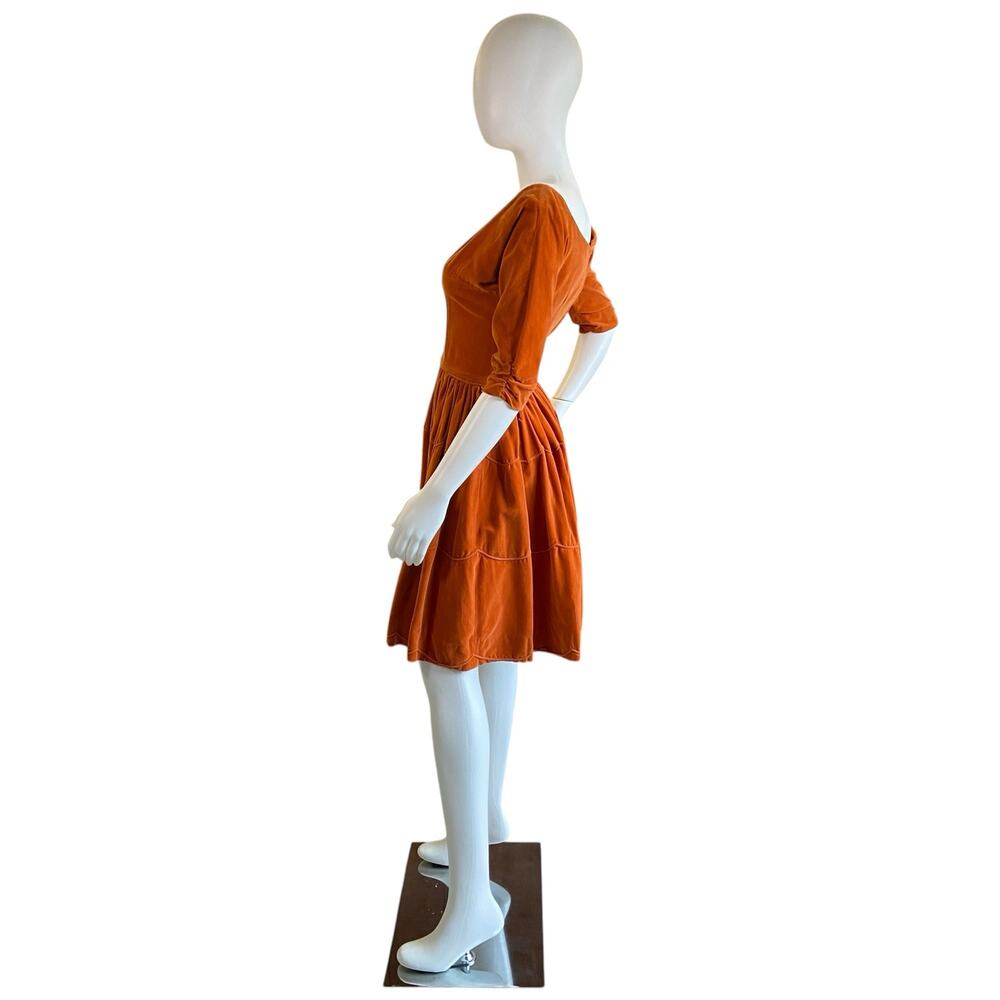 1950s Emma Domb Orange Velvet Swing Dress | Party Dress - Picture 2 of 6